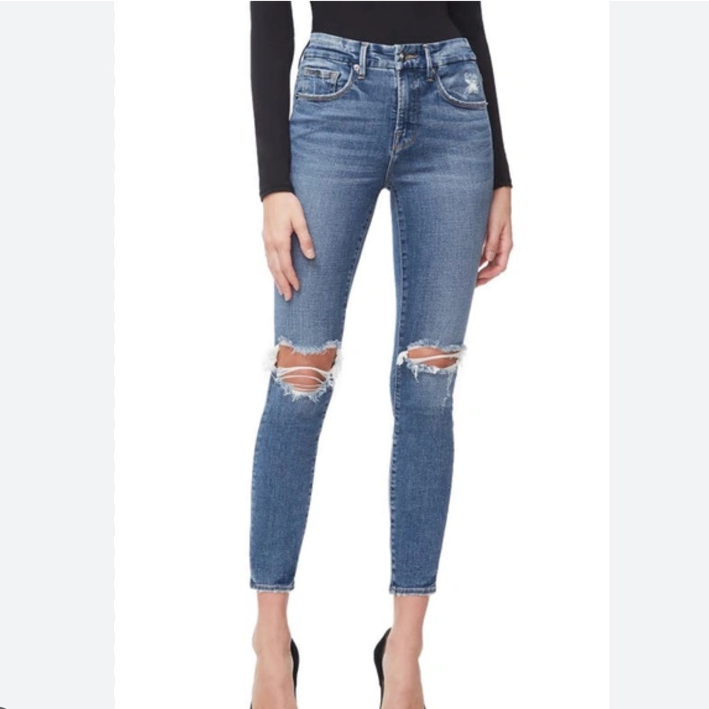 Good American Good Legs High Rise Jeans Size 4 27 Ripped Skinny Crop Distressed